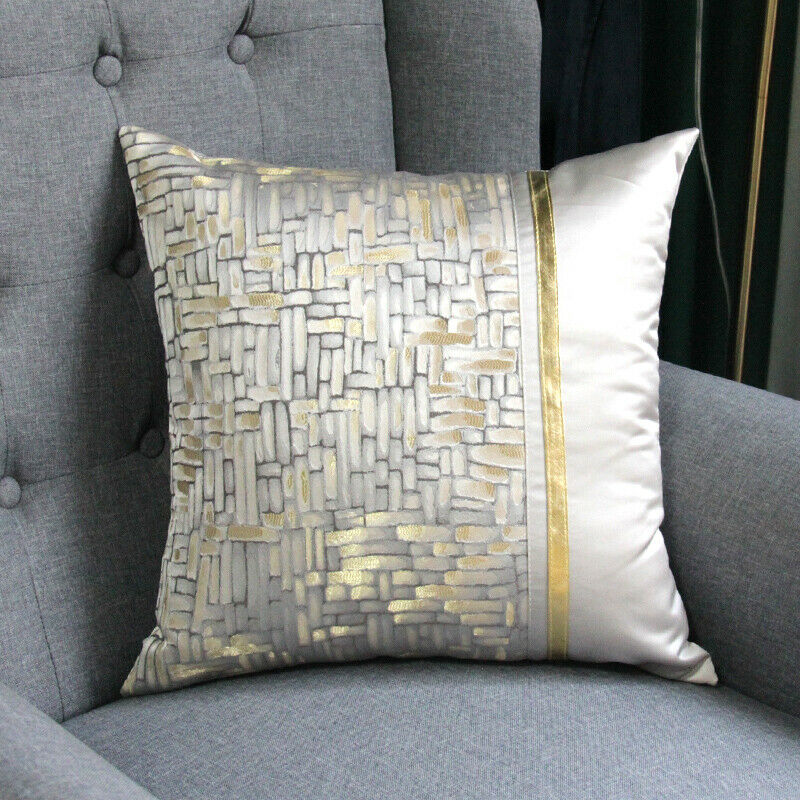 Modern Jacquard Silk Cushion Cover in checked pattern, 43x43 cm, perfect for home and hotel decor.