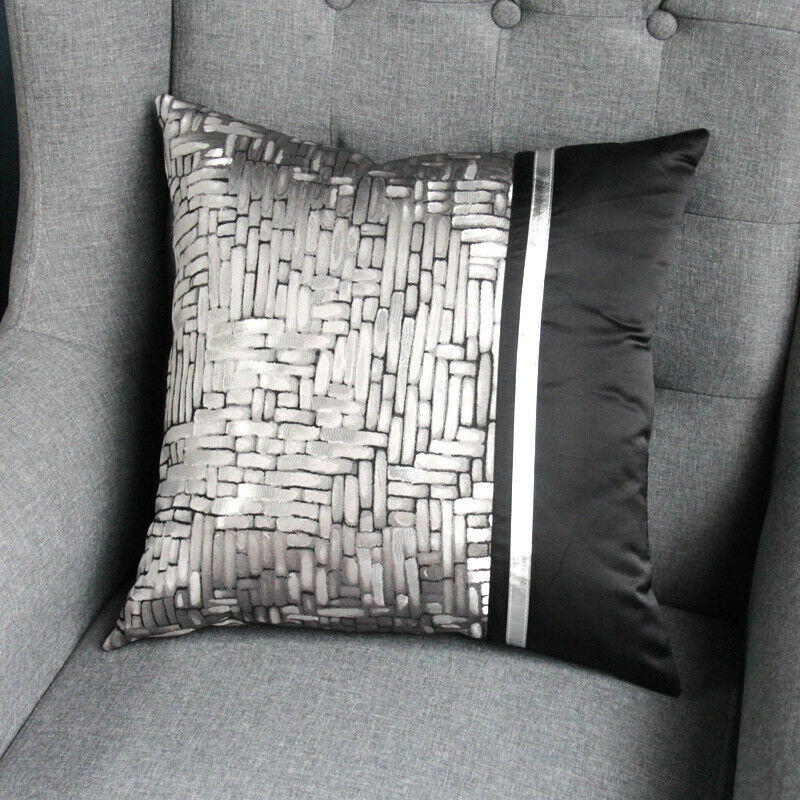 Modern Jacquard Silk Cushion Cover in checked pattern, 43x43 cm, perfect for home and hotel decor.