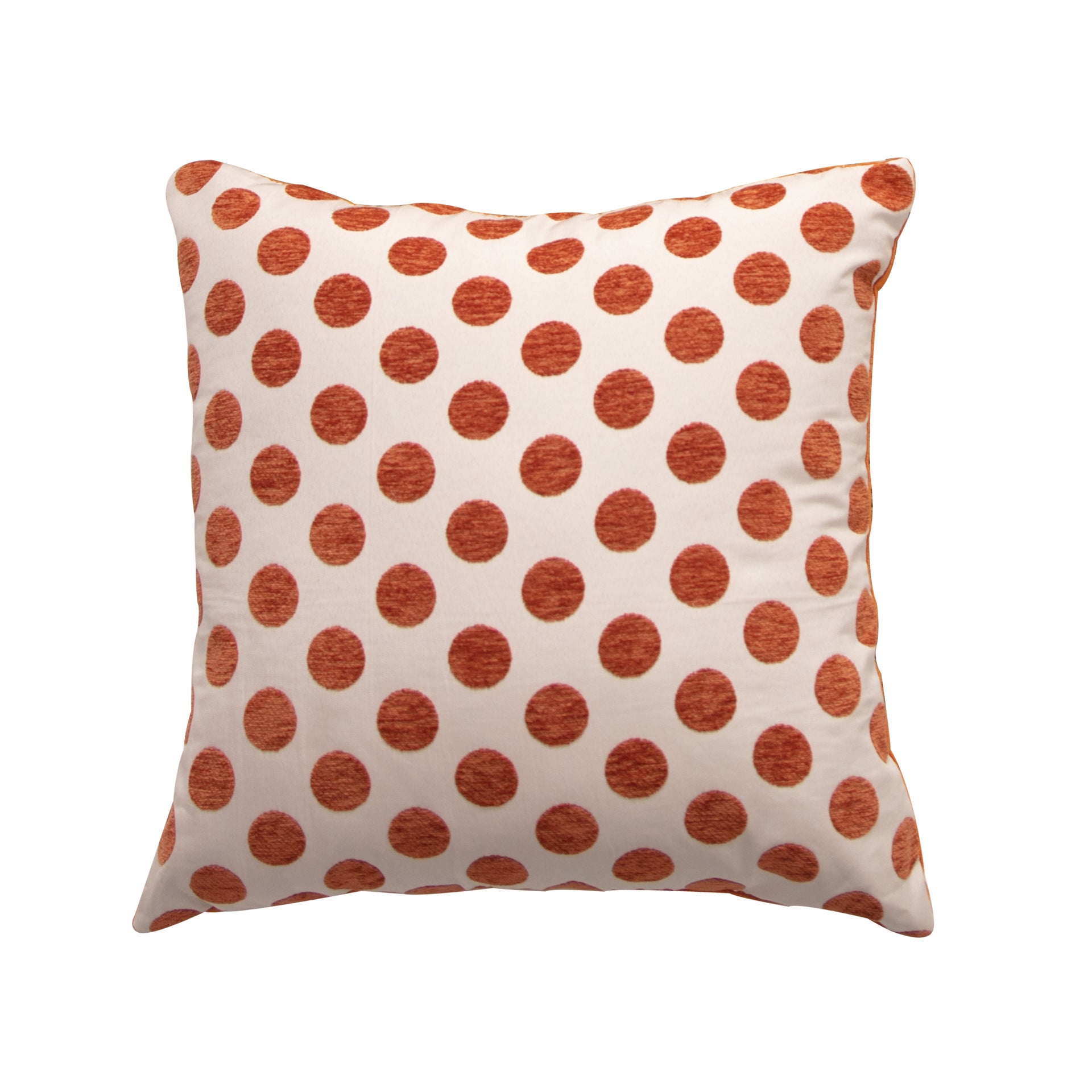 Multiple geometric pattern orange cushion cover, 45cm x 45cm, featuring chenille and velvet materials.