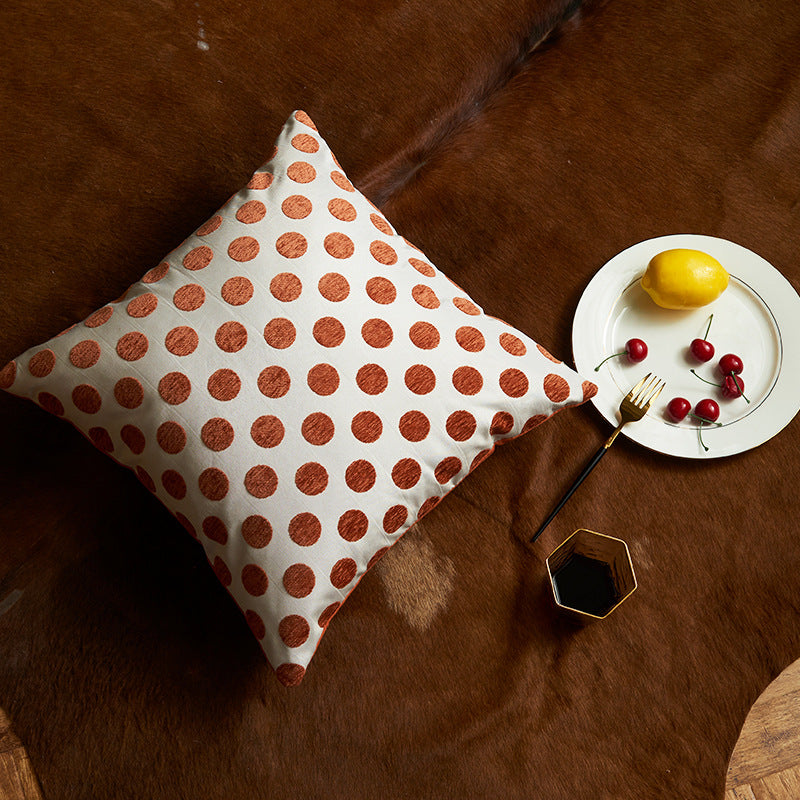 Multiple geometric pattern orange cushion cover, 45cm x 45cm, featuring chenille and velvet materials.