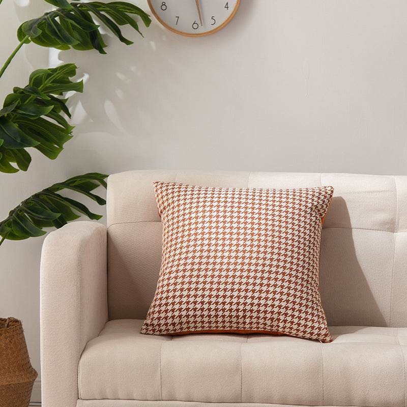 Multiple geometric pattern orange cushion cover, 45cm x 45cm, featuring chenille and velvet materials.