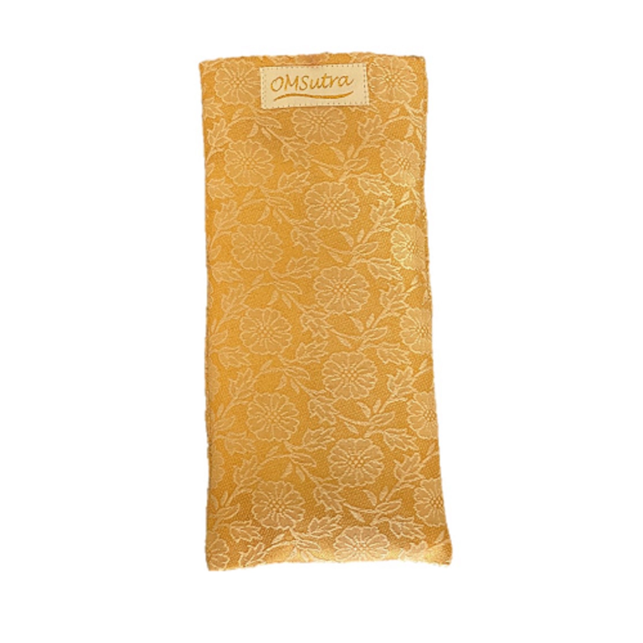 OMsutra Floral Silk Eye Pillow filled with natural flax seeds, featuring a beautiful floral design, perfect for relaxation and meditation.