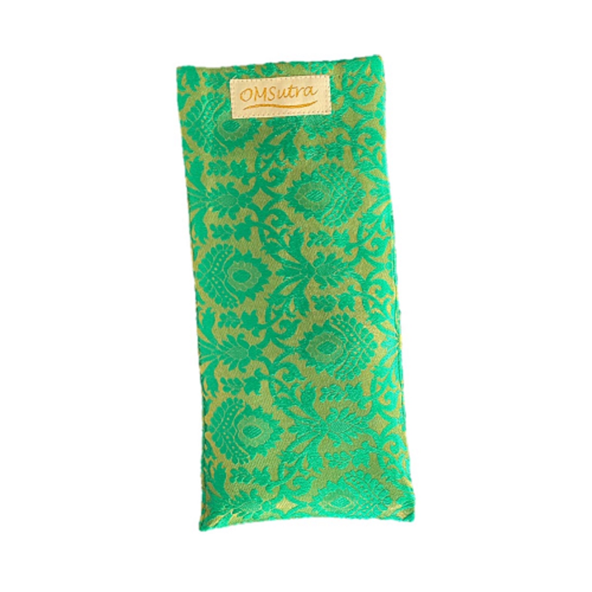 OMsutra Floral Silk Eye Pillow filled with natural flax seeds, featuring a beautiful floral design, perfect for relaxation and meditation.