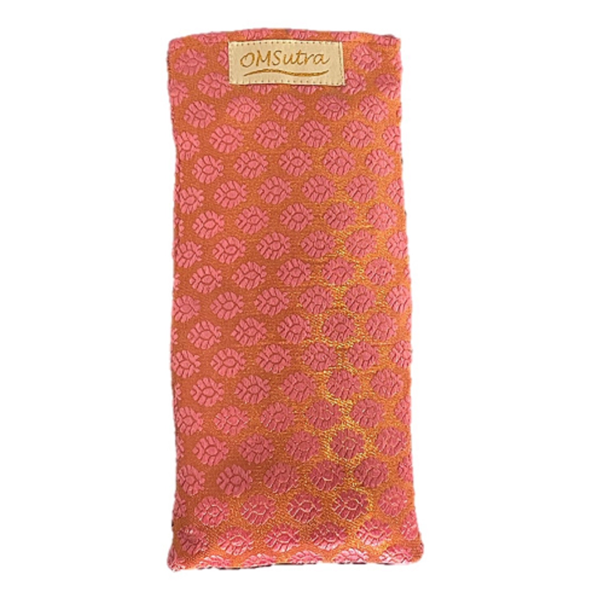 OMsutra Floral Silk Eye Pillow filled with natural flax seeds, featuring a beautiful floral design, perfect for relaxation and meditation.