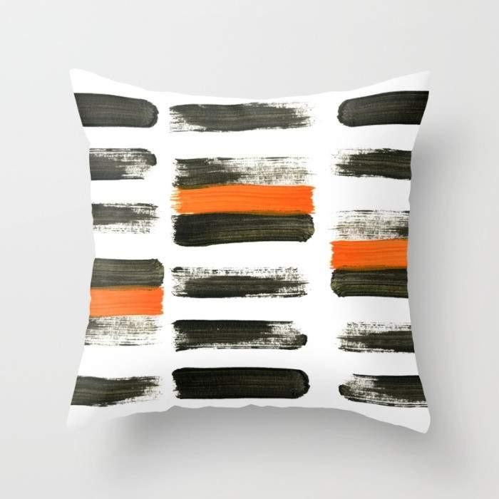 Orange Stripes Pillow cover featuring vibrant orange stripes on a white background, measuring 16x16 inches with a concealed zipper.