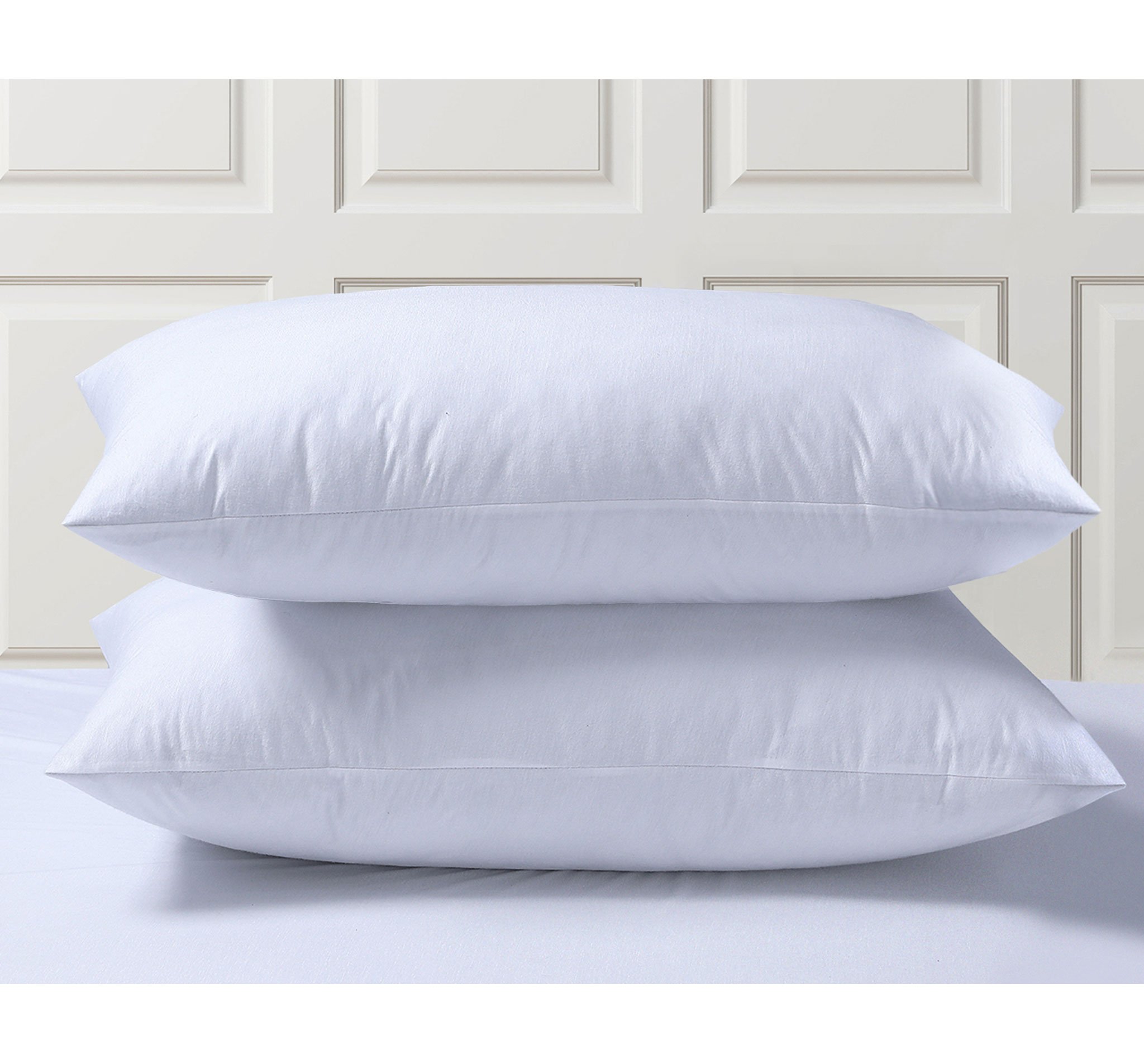 A set of soft, breathable pillow protectors made from 100% cotton, showcasing their water-resistant and allergen-friendly features.