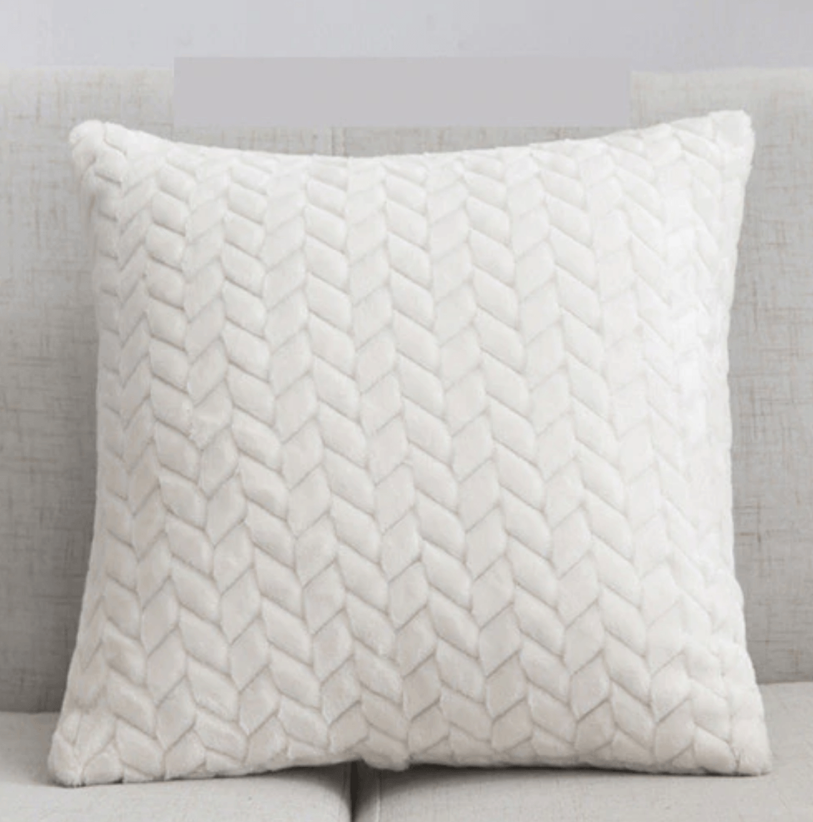 A plush velour pillow case in creamy white, measuring 16.5" x 16.5", perfect for cuddling or decorative use.