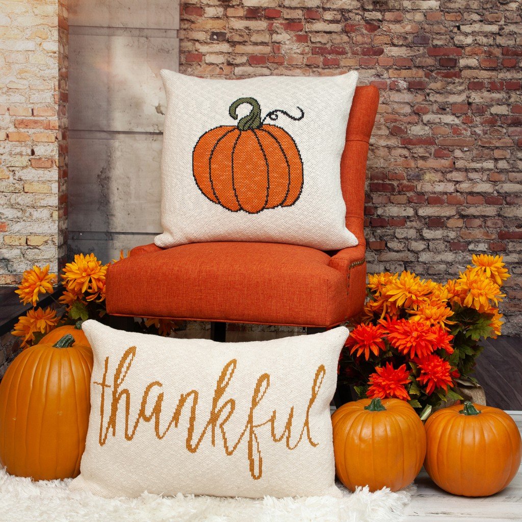 Pumpkin Silhouette Throw Pillow in beige with contrasting pumpkin design, perfect for autumn decor.