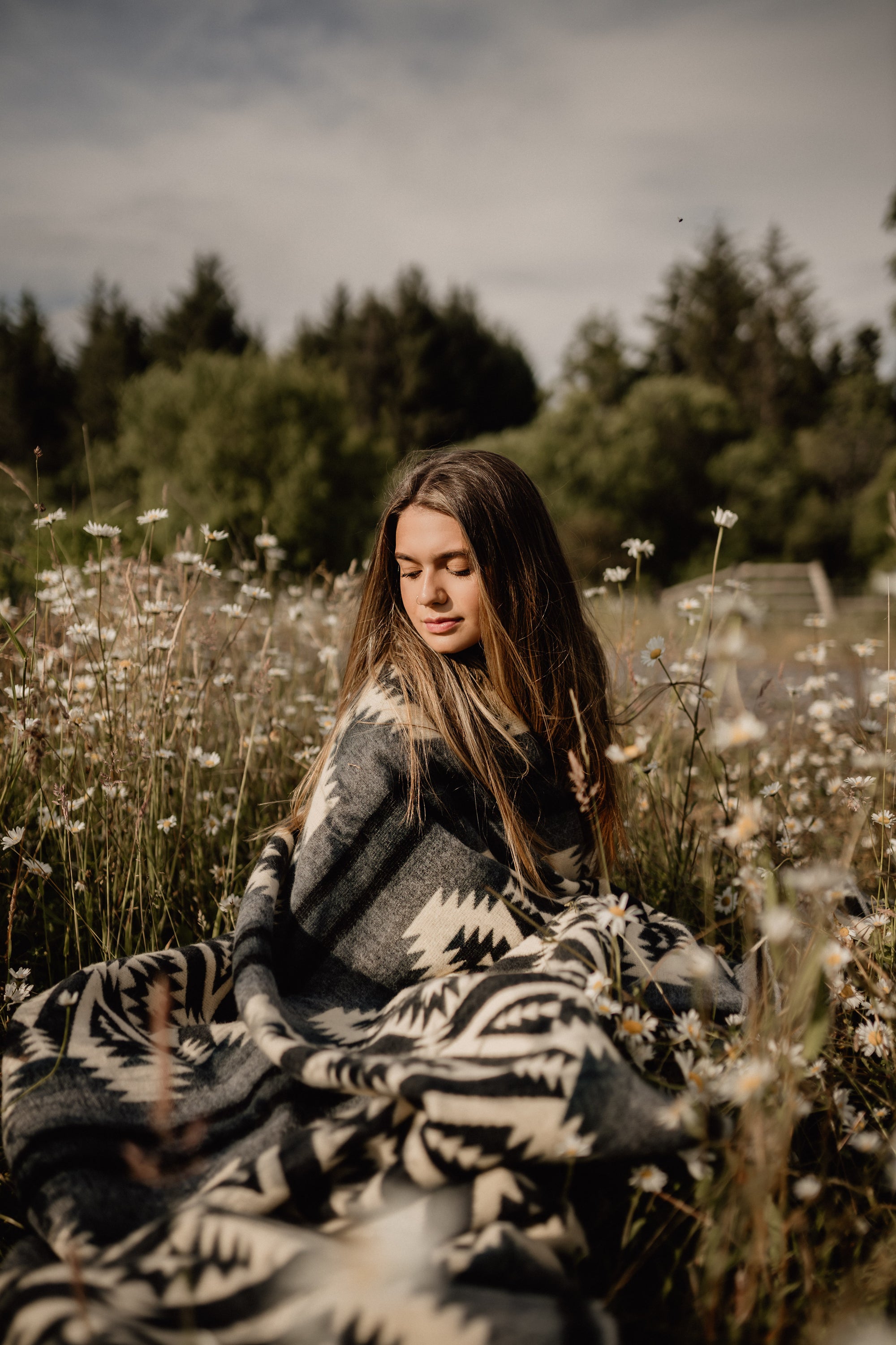 Quichua Blanket in greyscale, showcasing its soft texture and reversible design, handcrafted by Ecuadorian artisans.