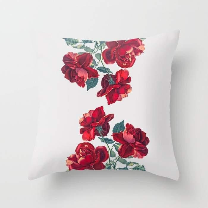 A vibrant Red Roses Pillow cover featuring a beautiful floral design on a soft polyester fabric, showcasing its double-sided print and concealed zipper.