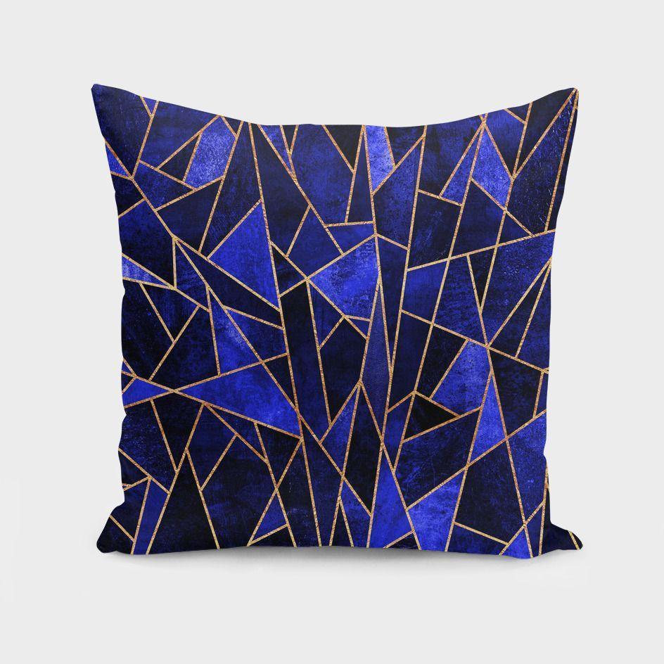 Shattered Sapphire Cushion with vibrant blue and purple design, showcasing a double-sided print and concealed zipper, perfect for home decor.