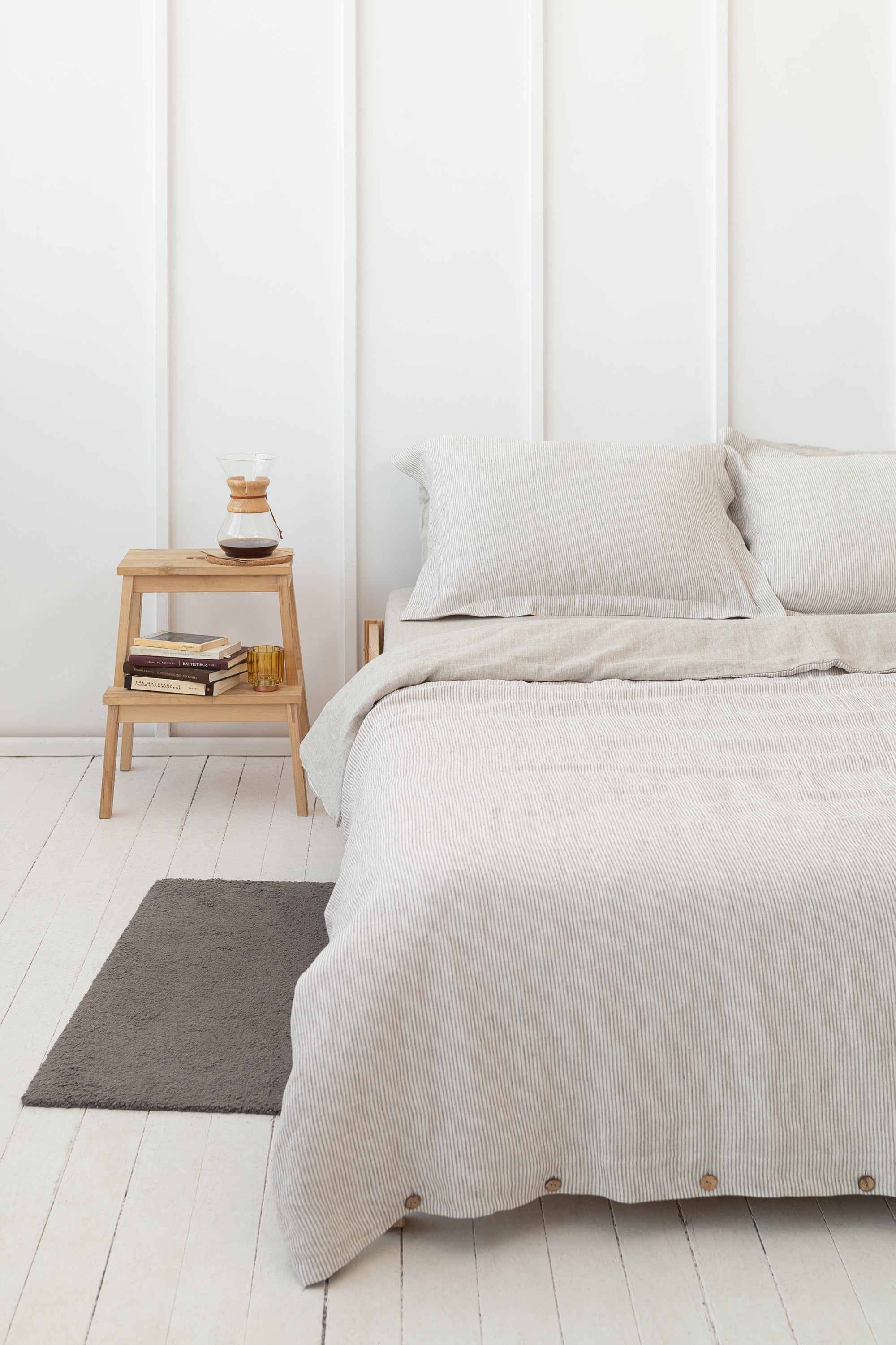 Striped Beige linen sham pillowcase showcasing elegant design and soft texture, perfect for enhancing bedroom decor.