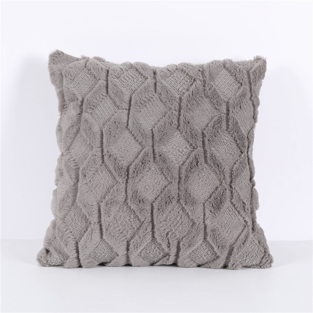 Super Soft Fluffy Plush Cushion Cover in a cozy living room setting, showcasing its plush texture and stylish design.