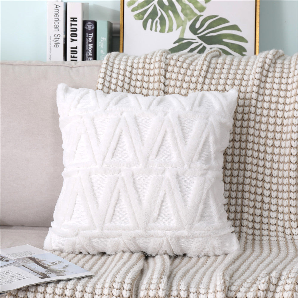 Super Soft Fluffy Plush Cushion Cover in a cozy living room setting, showcasing its plush texture and stylish design.