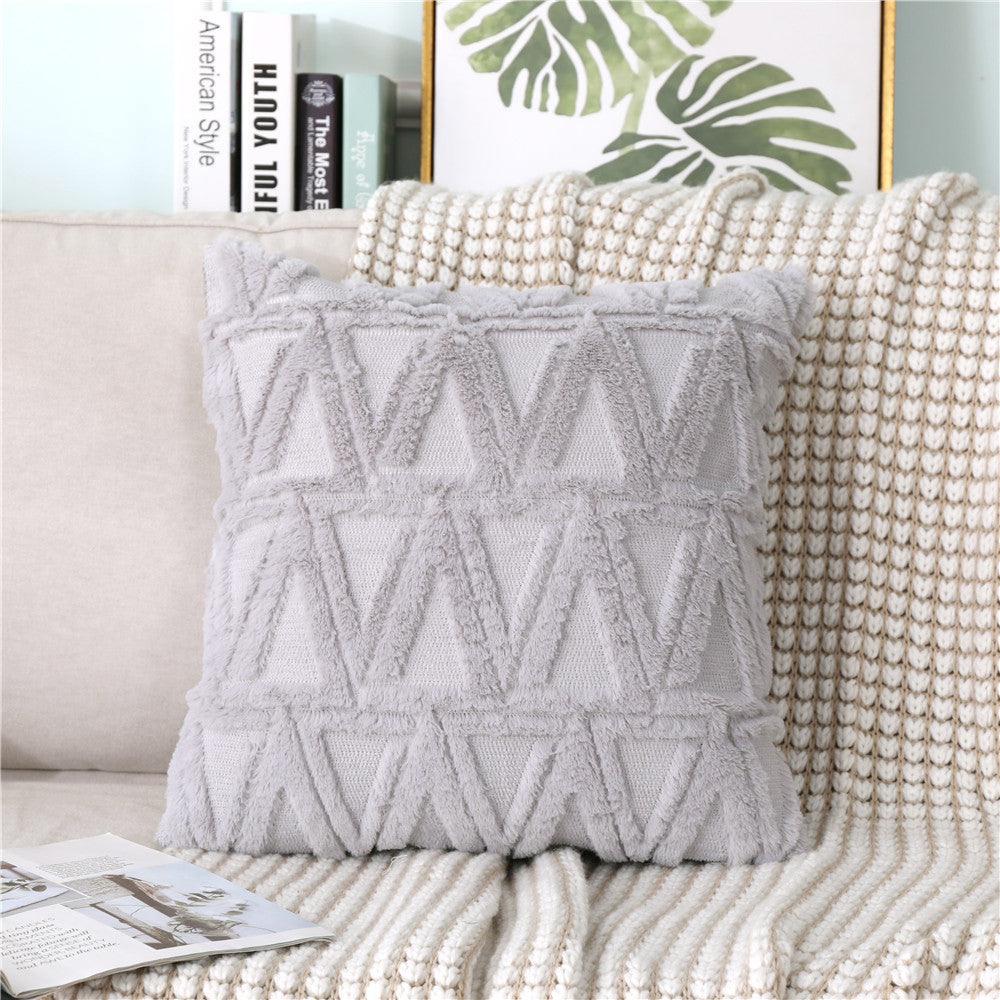 Super Soft Fluffy Plush Cushion Cover in a cozy living room setting, showcasing its plush texture and stylish design.