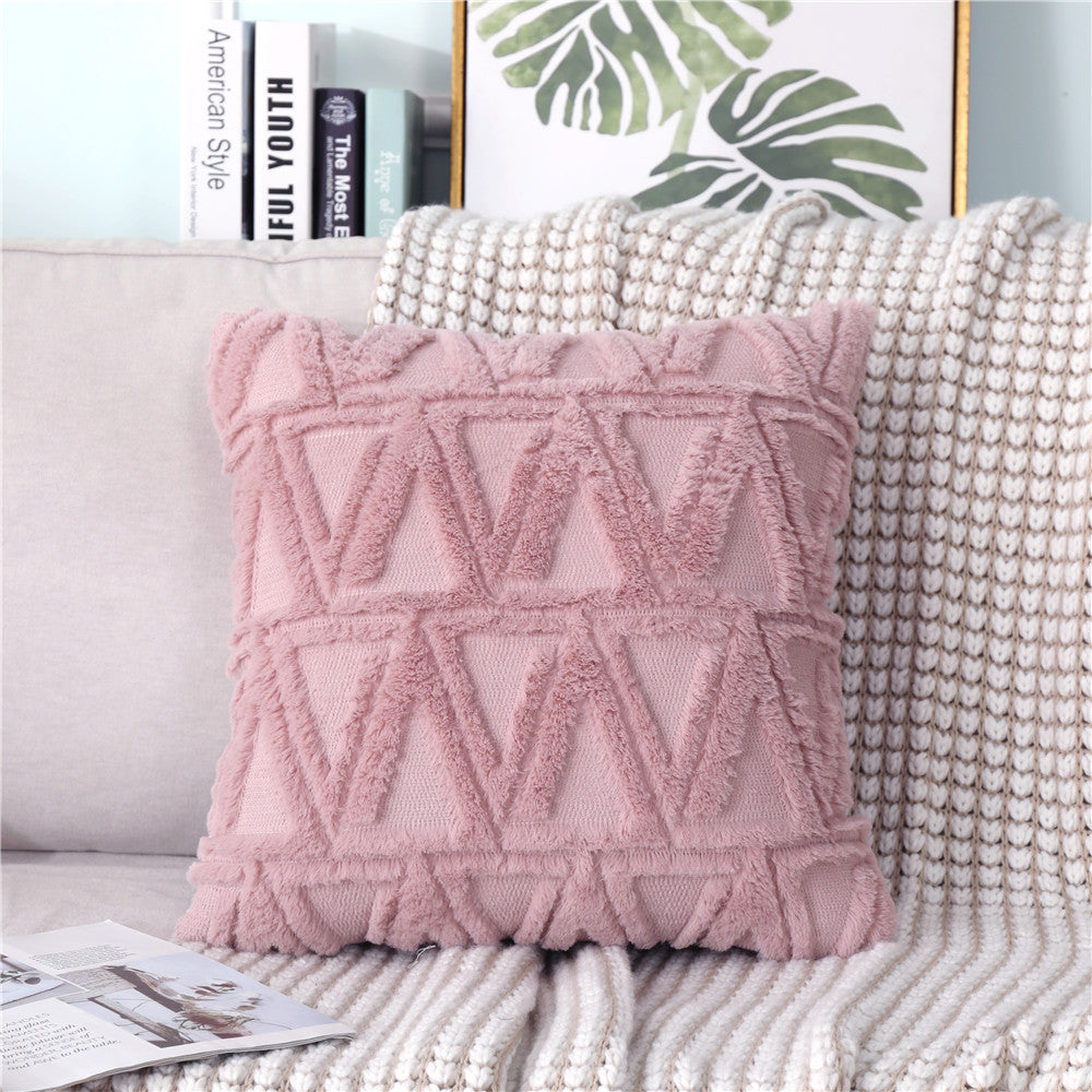 Super Soft Fluffy Plush Cushion Cover in a cozy living room setting, showcasing its plush texture and stylish design.