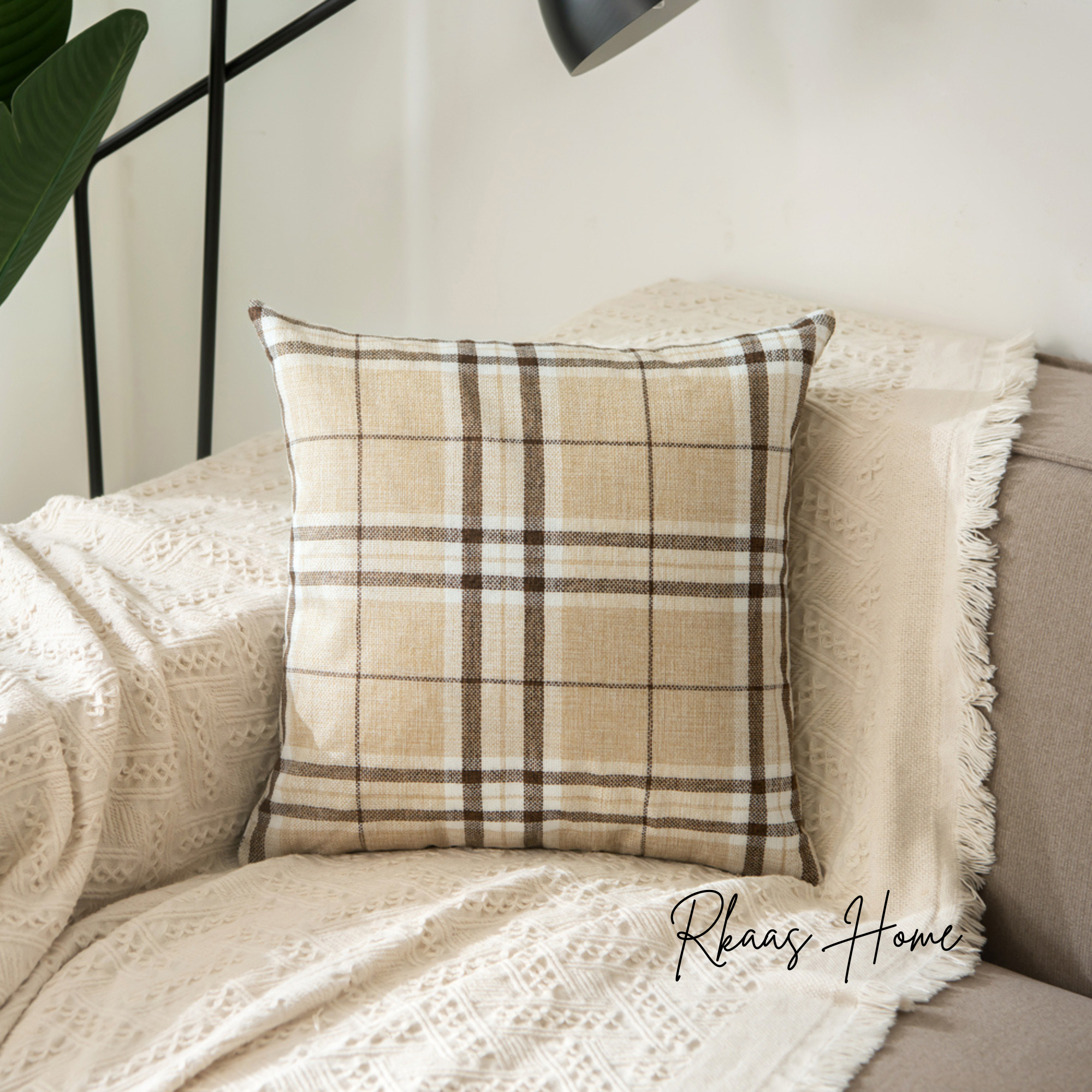 Tartan Check Cushion Cover in three colors, 45x45 CM, perfect for home decor.