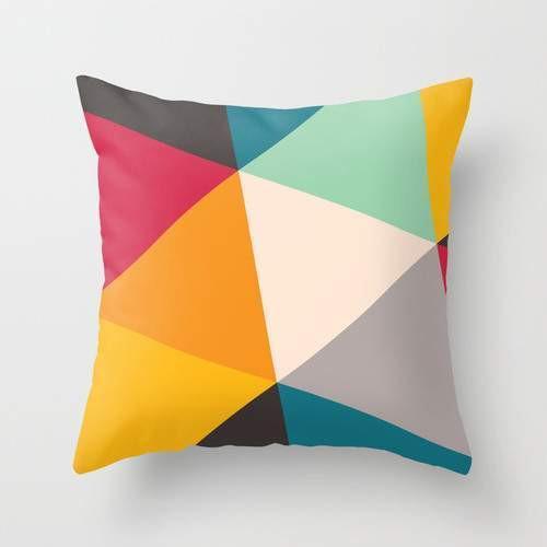 Tilting Triangles Pillow cover featuring a vibrant double-sided print, measuring 16x16 inches, with a concealed zipper.