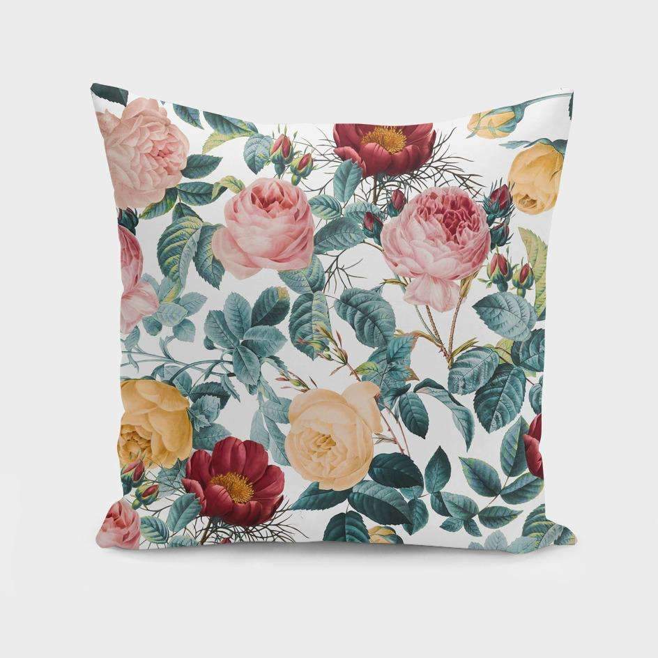 Vintage Garden VI Cushion designed by Saadana Shanmukam, featuring a unique floral pattern and a concealed zipper for easy cleaning.