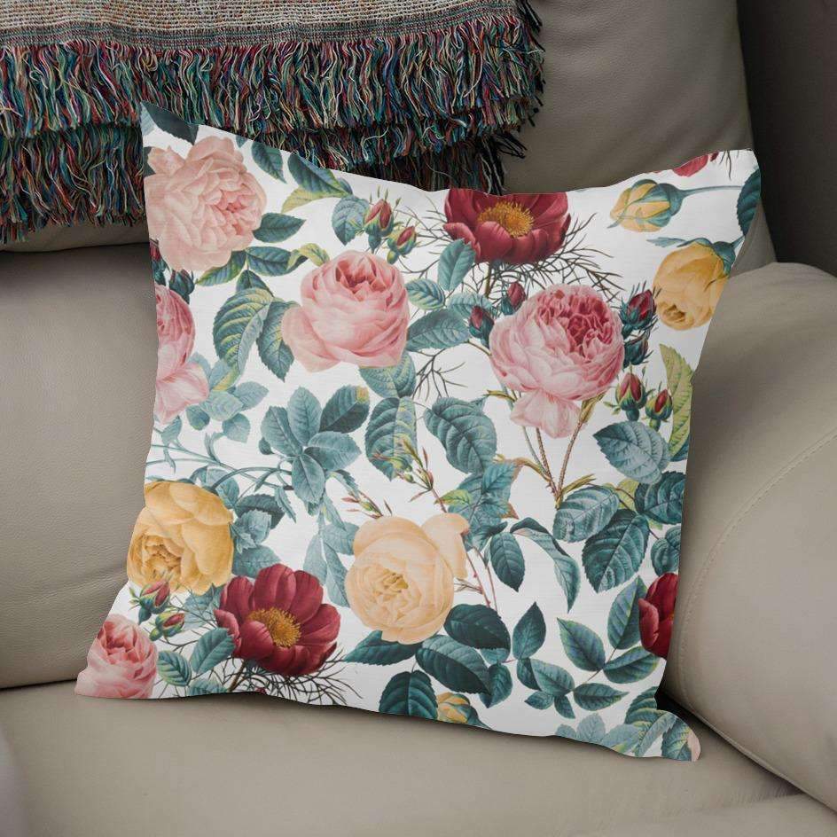 Vintage Garden VI Cushion designed by Saadana Shanmukam, featuring a unique floral pattern and a concealed zipper for easy cleaning.