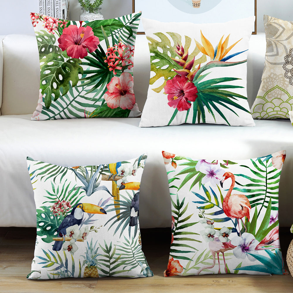 Water resistant floral pattern cushion covers in vibrant colors, designed for outdoor and indoor use, made from durable polyester material.