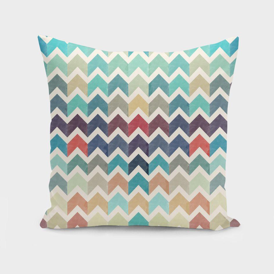 Watercolor Chevron Pattern II Cushion featuring a vibrant chevron design in soft colors, made from durable polyester fabric with a concealed zipper.