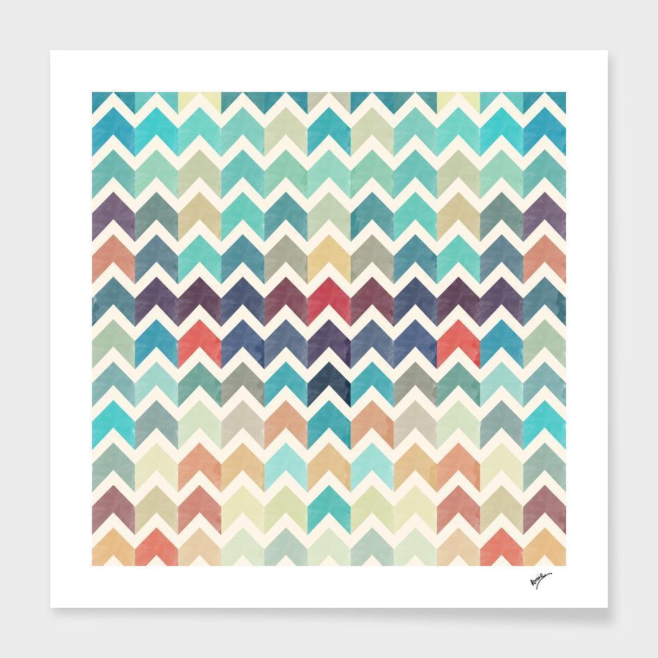 Watercolor Chevron Pattern II Cushion featuring a vibrant chevron design in soft colors, made from durable polyester fabric with a concealed zipper.