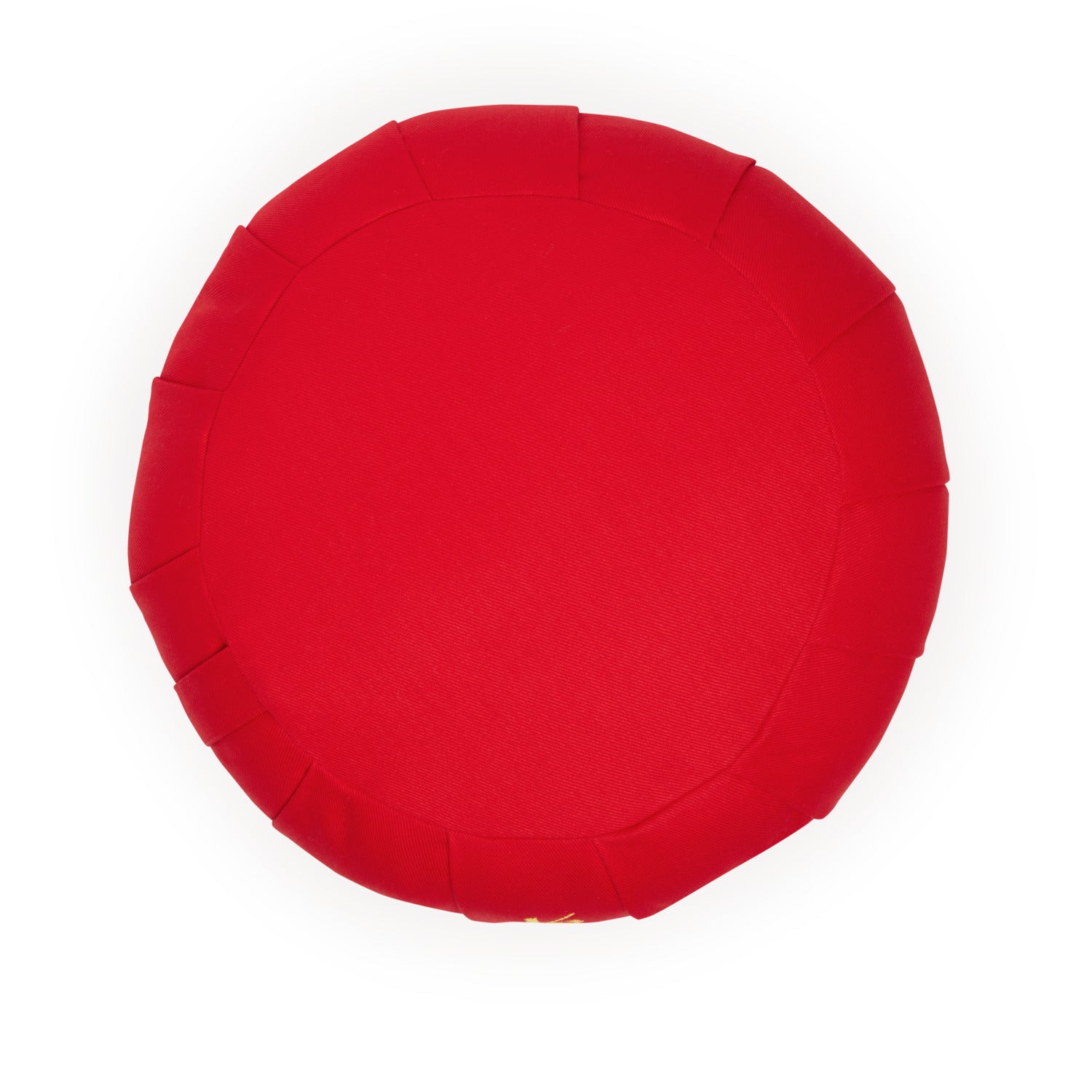 Zafu rond rouge en coton et kapok, coussin de méditation traditionnel, offrant confort et soutien pour la méditation et le yoga.