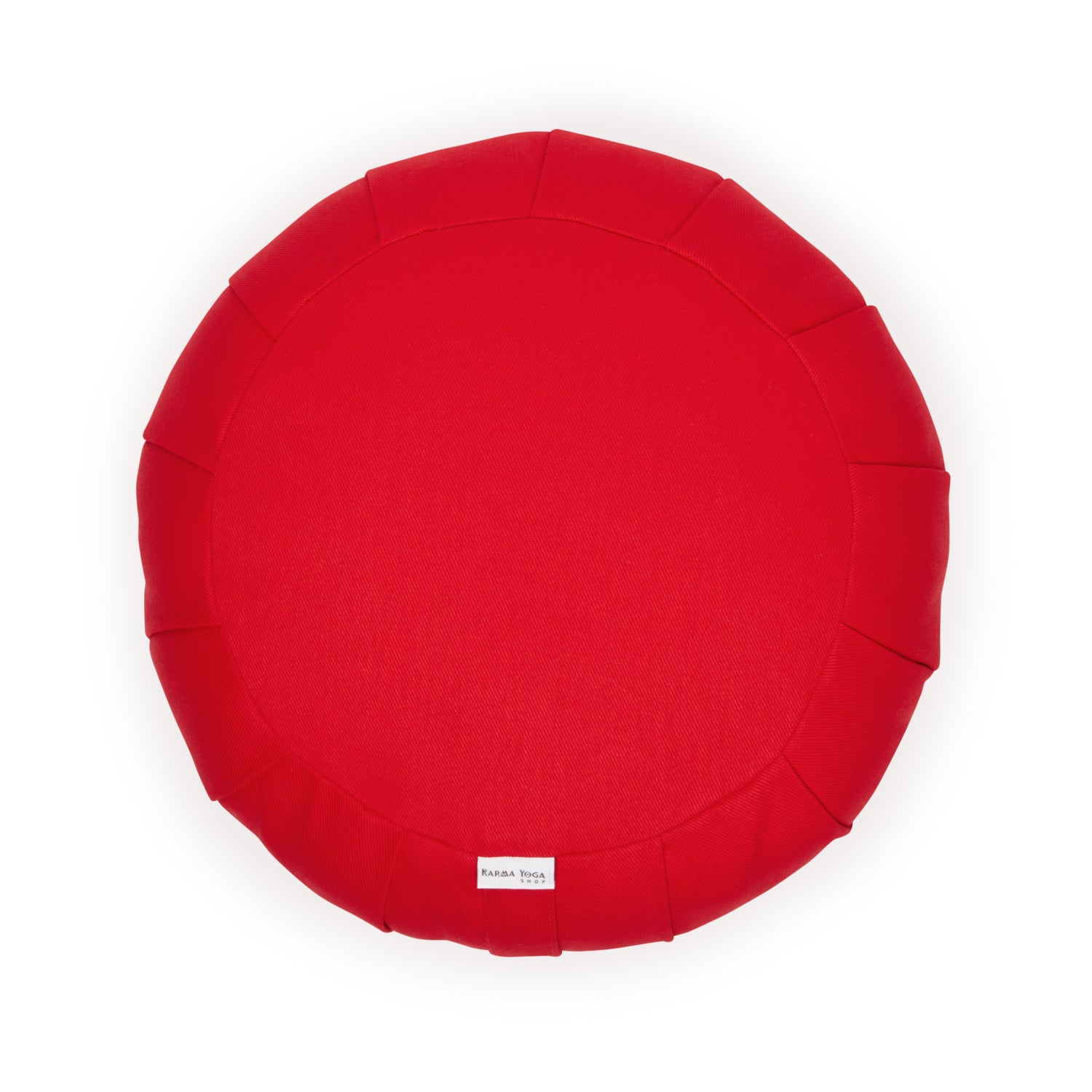 Zafu rond rouge en coton et kapok, coussin de méditation traditionnel, offrant confort et soutien pour la méditation et le yoga.