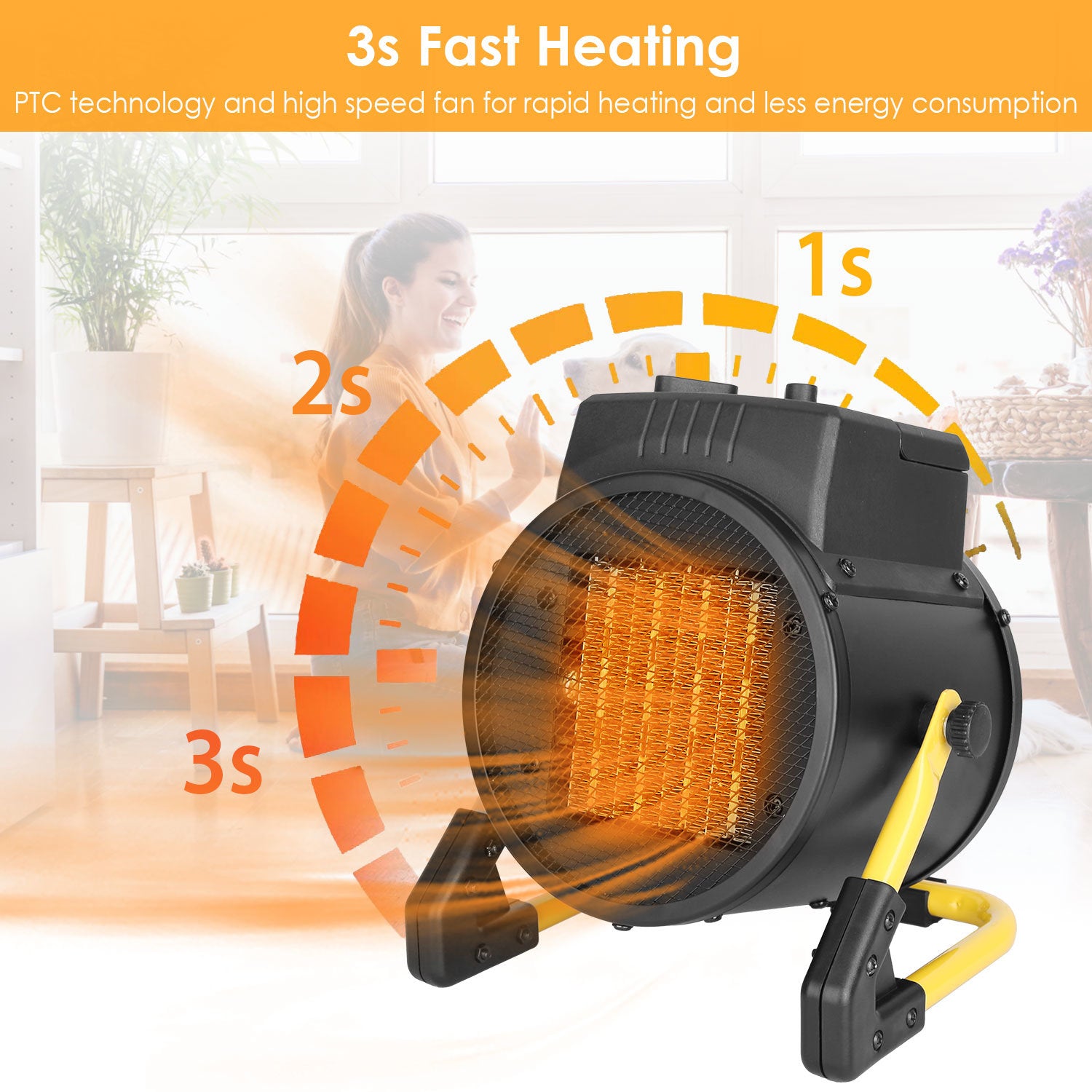 1500W Portable Electric Space Heater in black, featuring adjustable modes and a compact design for personal use.