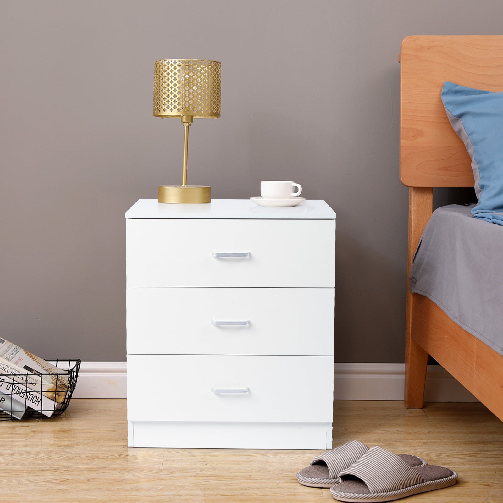 Elegant 3-Drawer Dresser made of high-quality P2 wood, featuring three spacious drawers and a stylish white finish.