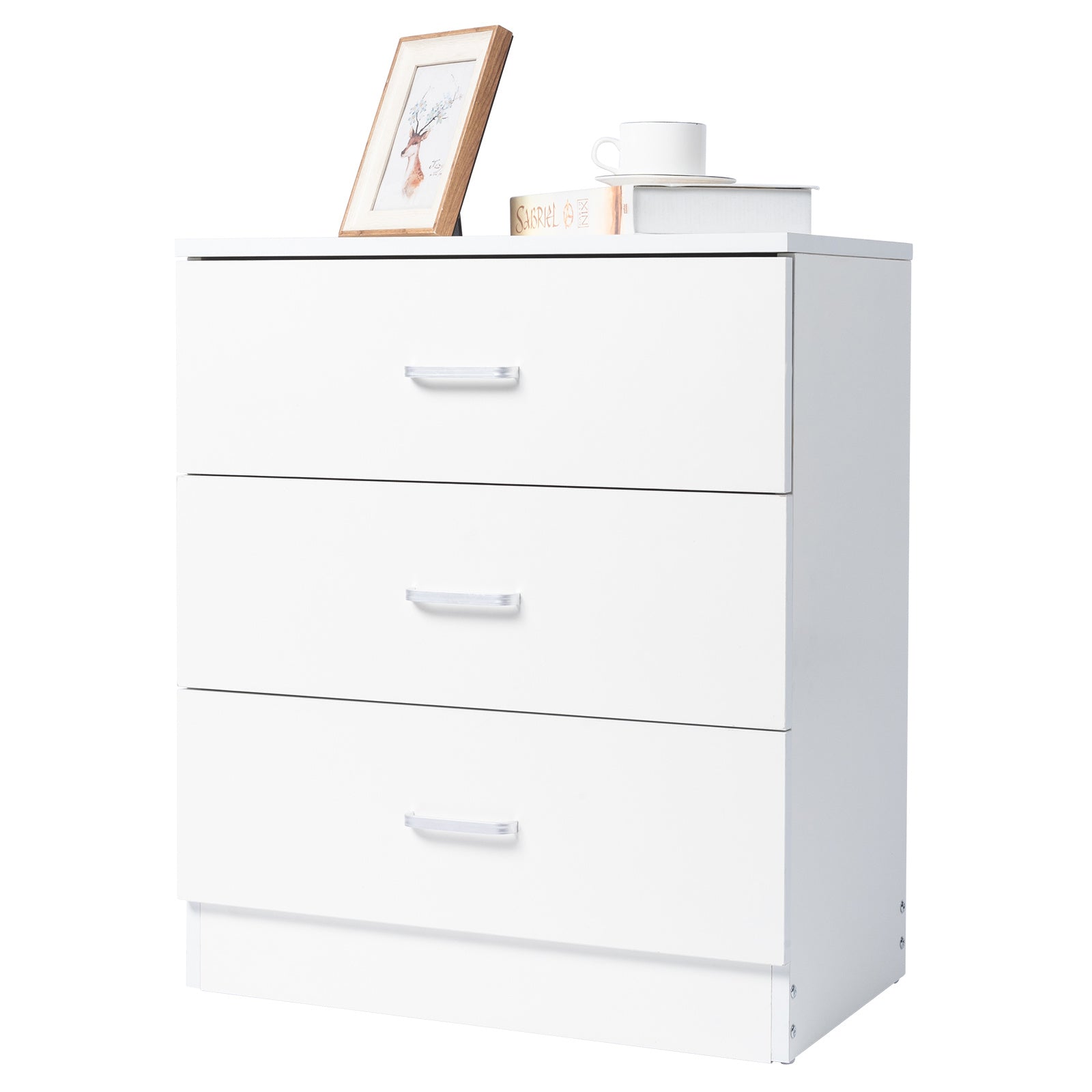 Elegant 3-Drawer Dresser made of high-quality P2 wood, featuring three spacious drawers and a stylish white finish.