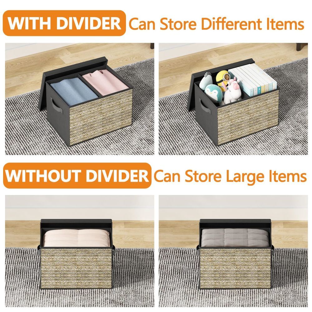 Set of four foldable fabric storage boxes with handles, ideal for organizing various items in stylish design.