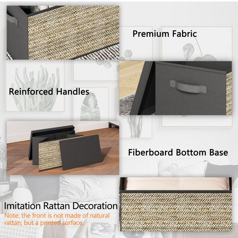 Set of four foldable fabric storage boxes with handles, ideal for organizing various items in stylish design.