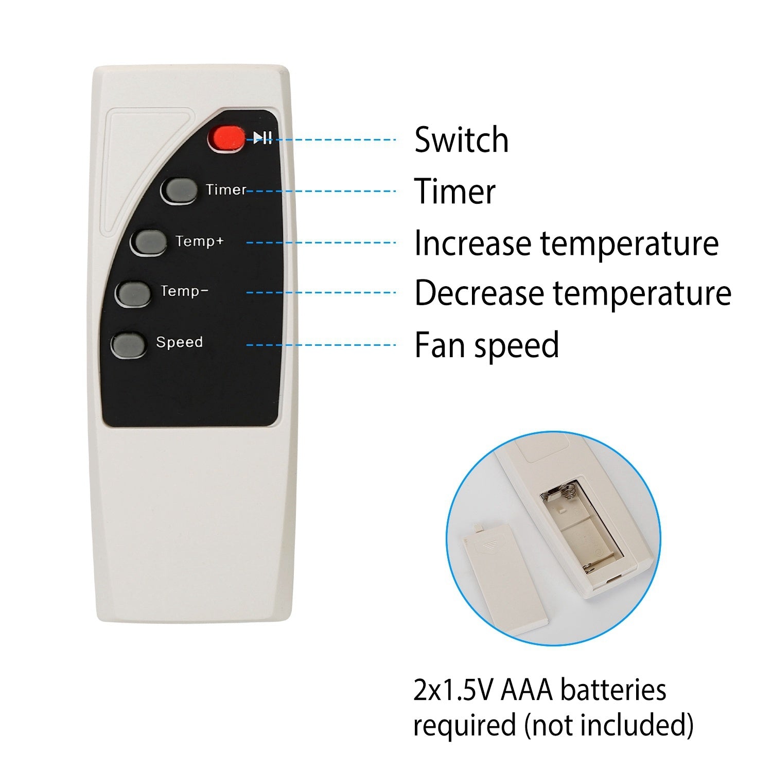 500W Portable Heater Fan with digital thermostat and remote control, designed for efficient heating in small spaces.