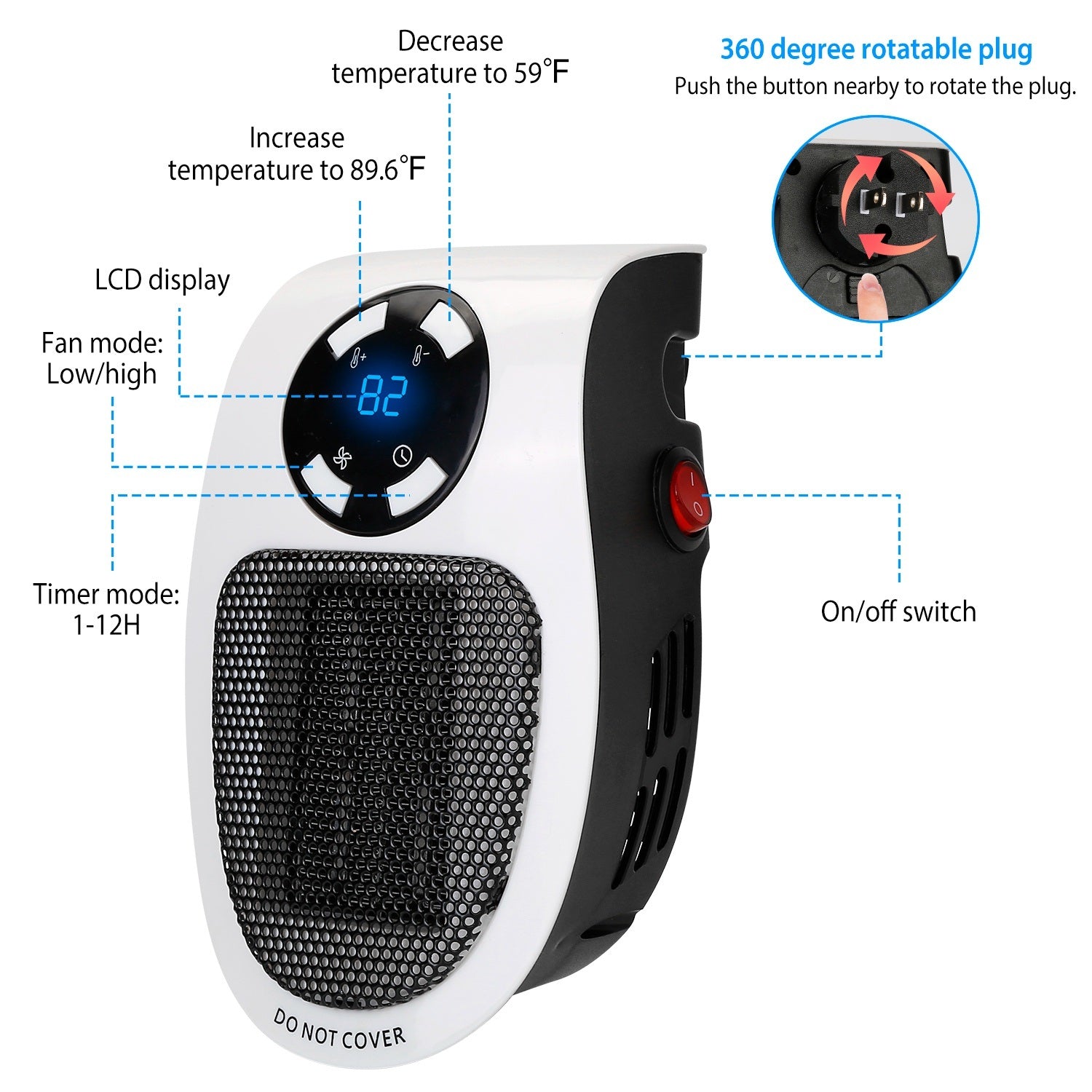 500W Portable Heater Fan with digital thermostat and remote control, designed for efficient heating in small spaces.