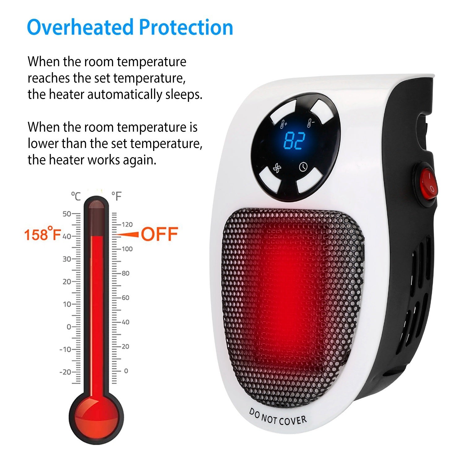 500W Portable Heater Fan with digital thermostat and remote control, designed for efficient heating in small spaces.