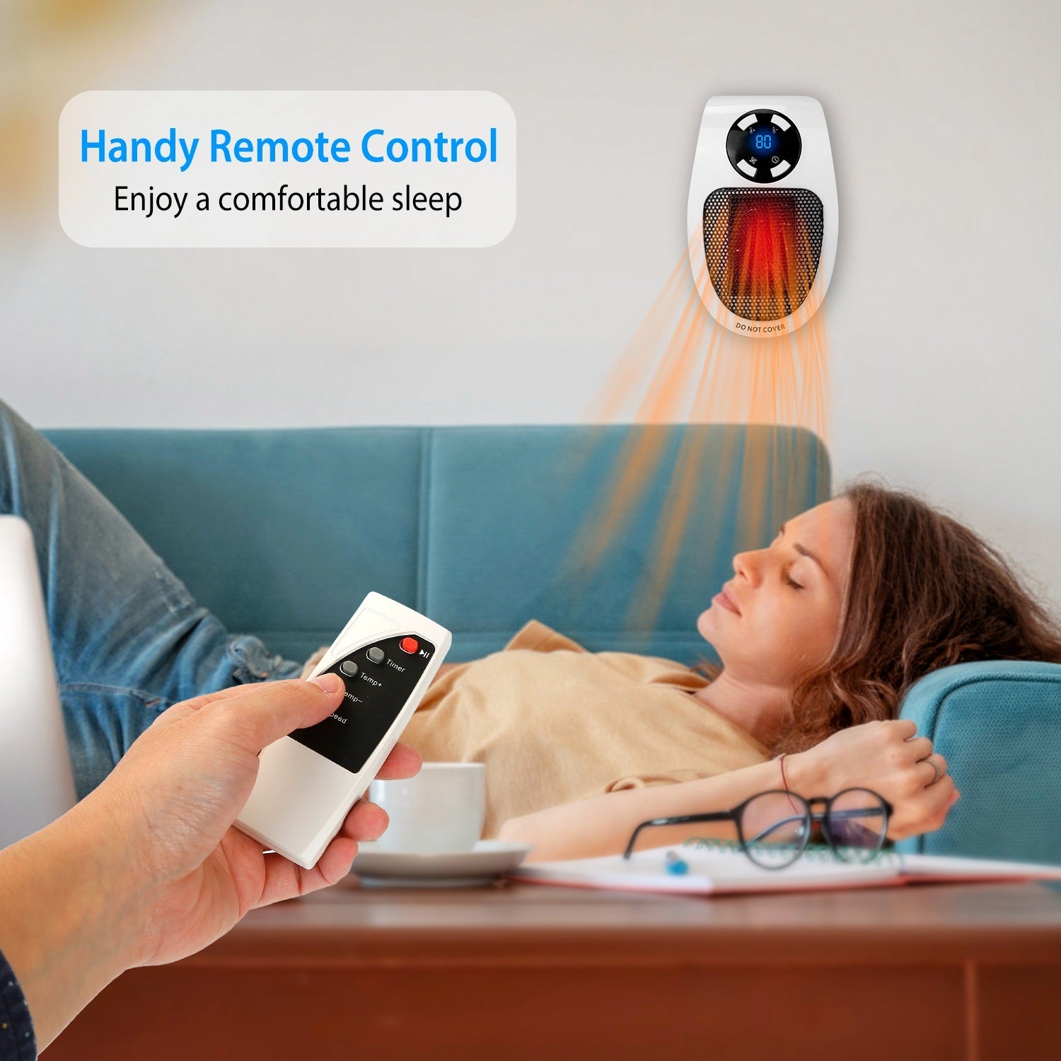 500W Portable Heater Fan with digital thermostat and remote control, designed for efficient heating in small spaces.