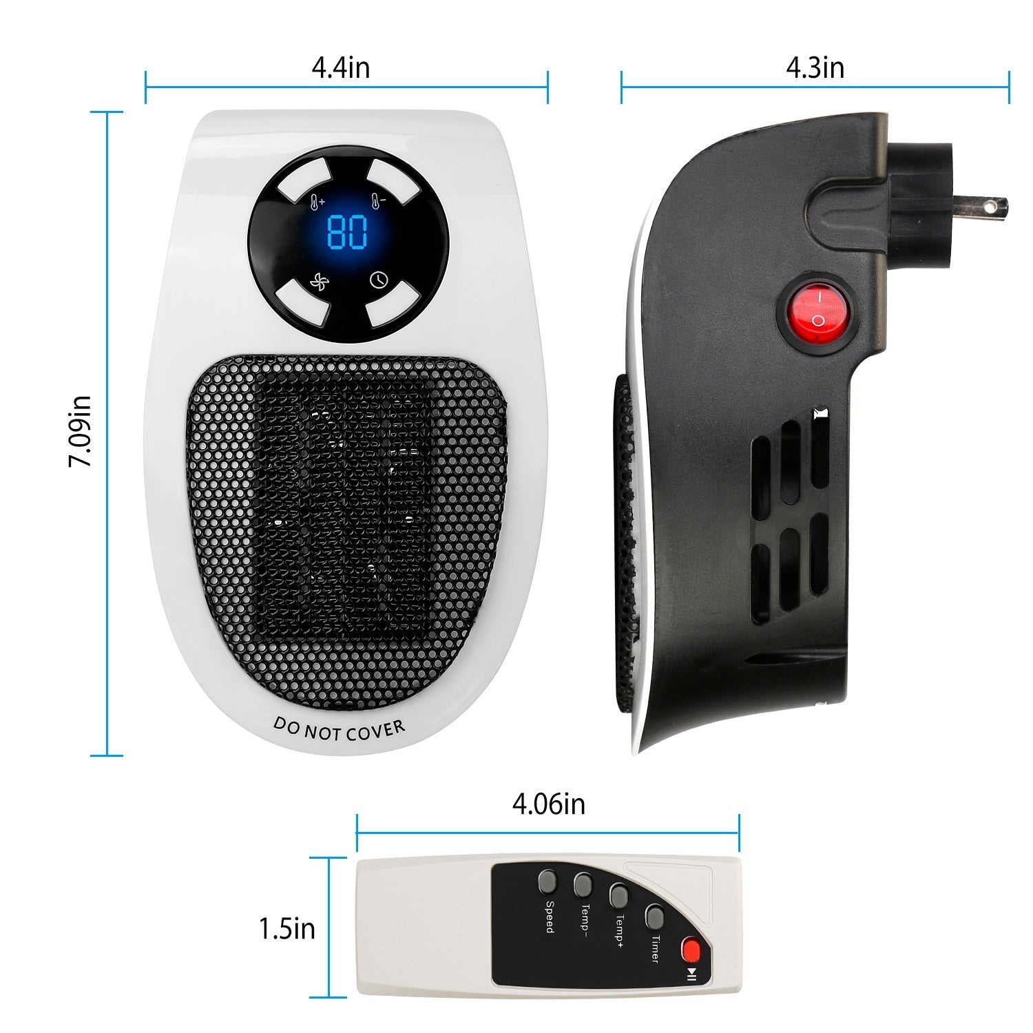 500W Portable Heater Fan with digital thermostat and remote control, designed for efficient heating in small spaces.