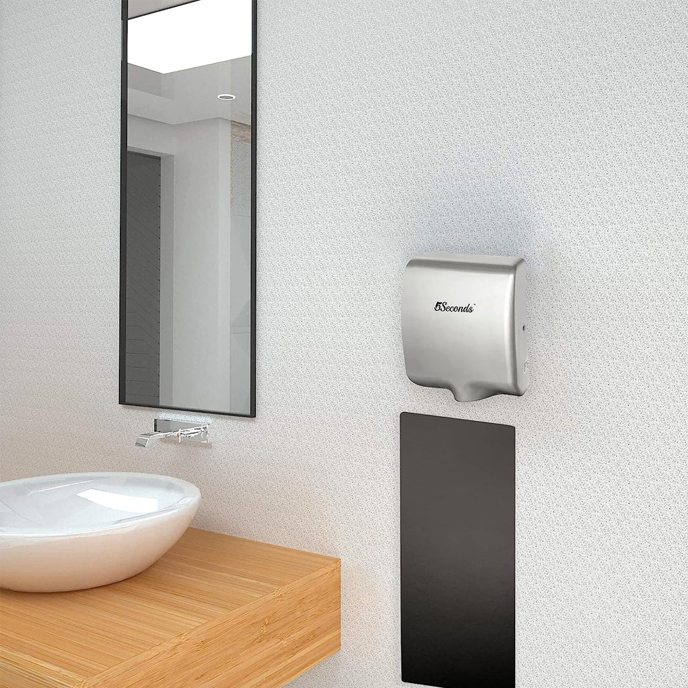 5Seconds Wall Guard for Hand Dryer, stainless steel, modern design, protects walls from water damage, easy to clean and install.