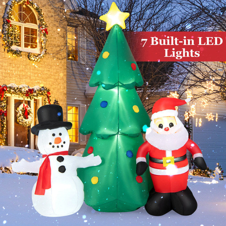 6 Feet Christmas Inflatables featuring Santa Claus, snowman, and Christmas tree with LED lights, perfect for festive decoration.