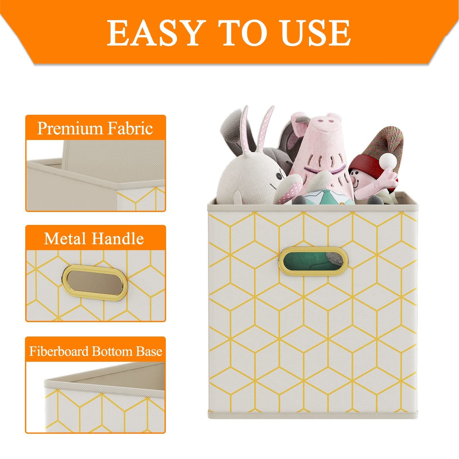 Set of 6 yellow fabric storage cubes with oval grommets, designed for versatile organization and easy storage.