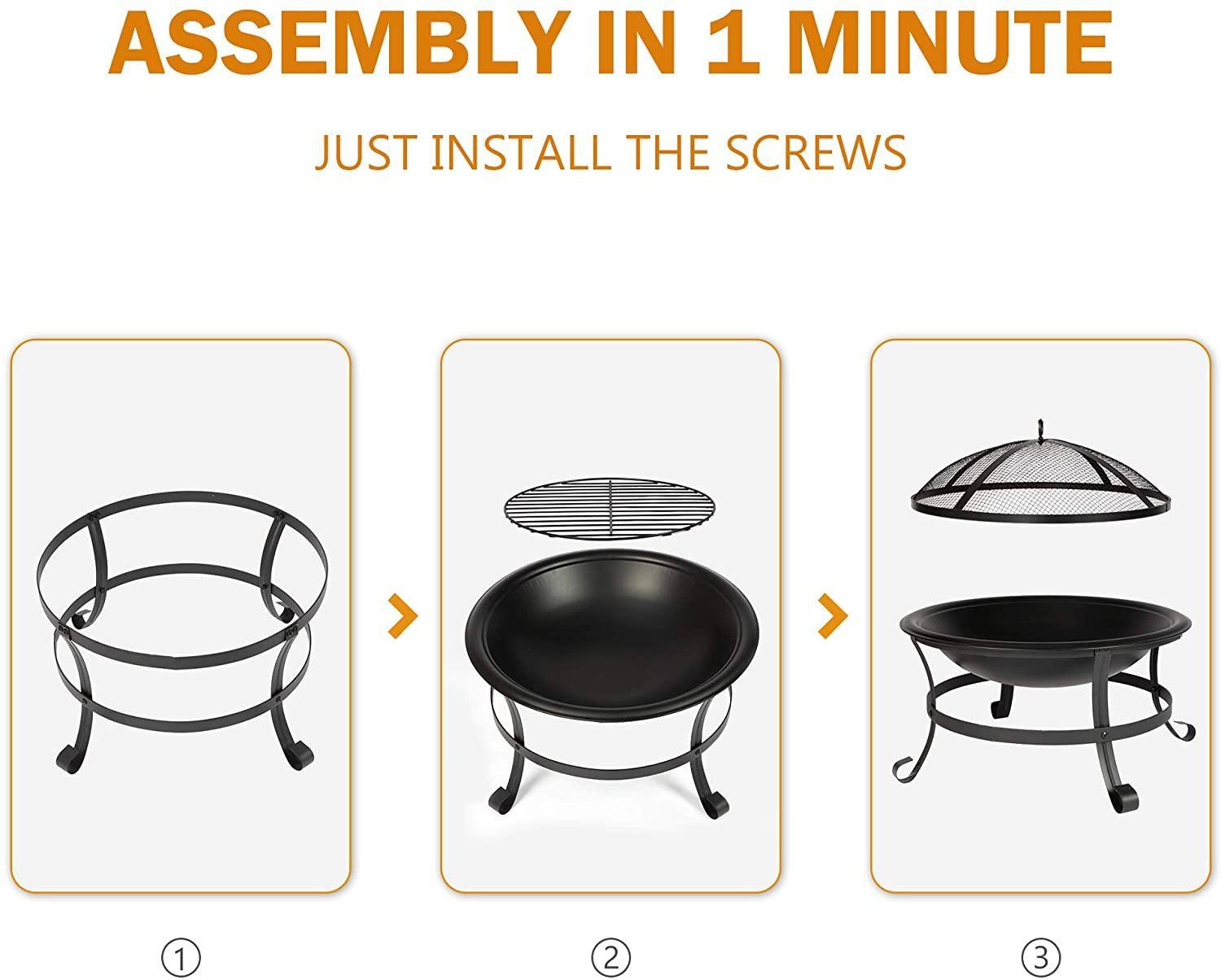 Fire pit assembly instructions sequence.