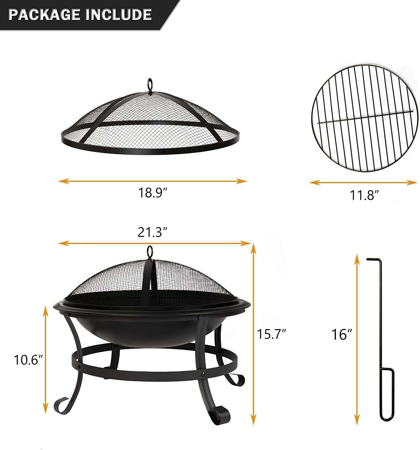 Fire pit with measurements diagram.