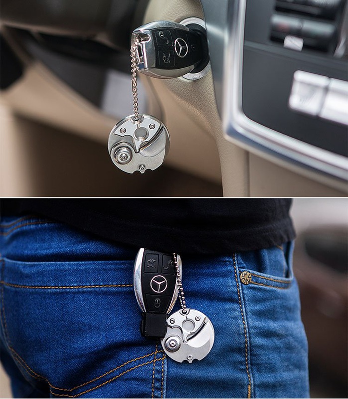 Car key with unique keychain.