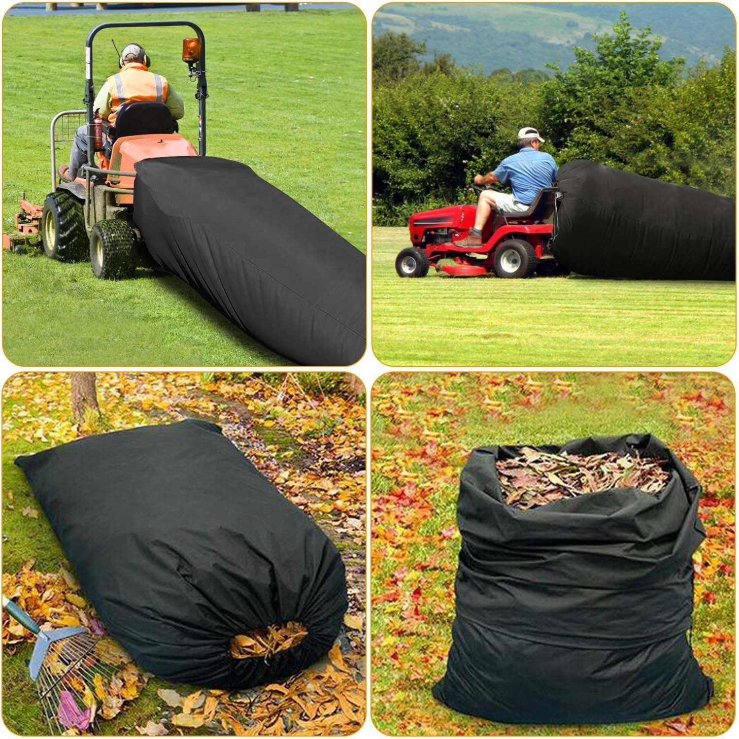 A large black Lawn Tractor Leaf Bag with a 54 cubic feet capacity, made from durable Oxford cloth, designed for efficient garden waste collection.