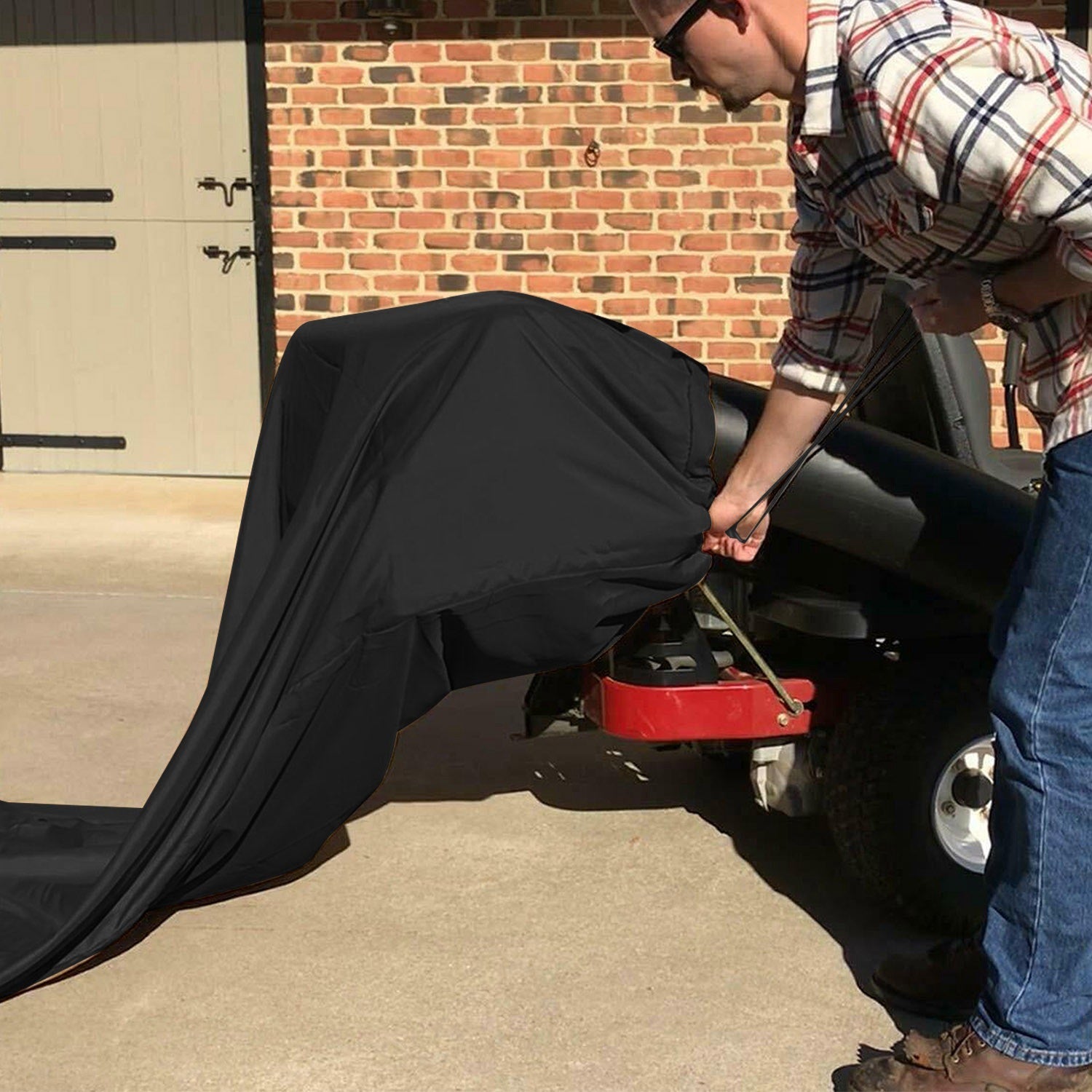 A large black Lawn Tractor Leaf Bag with a 54 cubic feet capacity, made from durable Oxford cloth, designed for efficient garden waste collection.