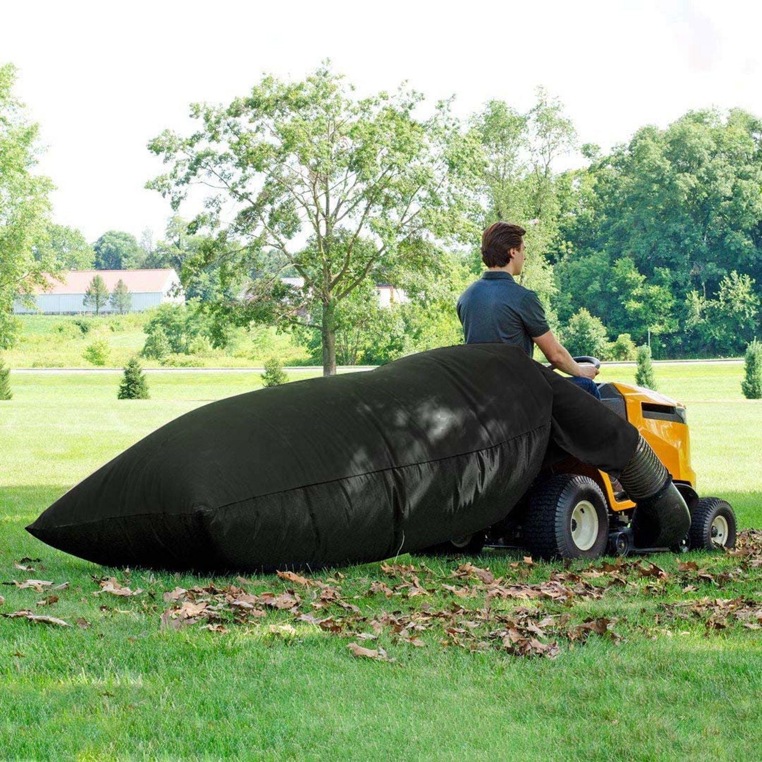 A large black Lawn Tractor Leaf Bag with a 54 cubic feet capacity, made from durable Oxford cloth, designed for efficient garden waste collection.