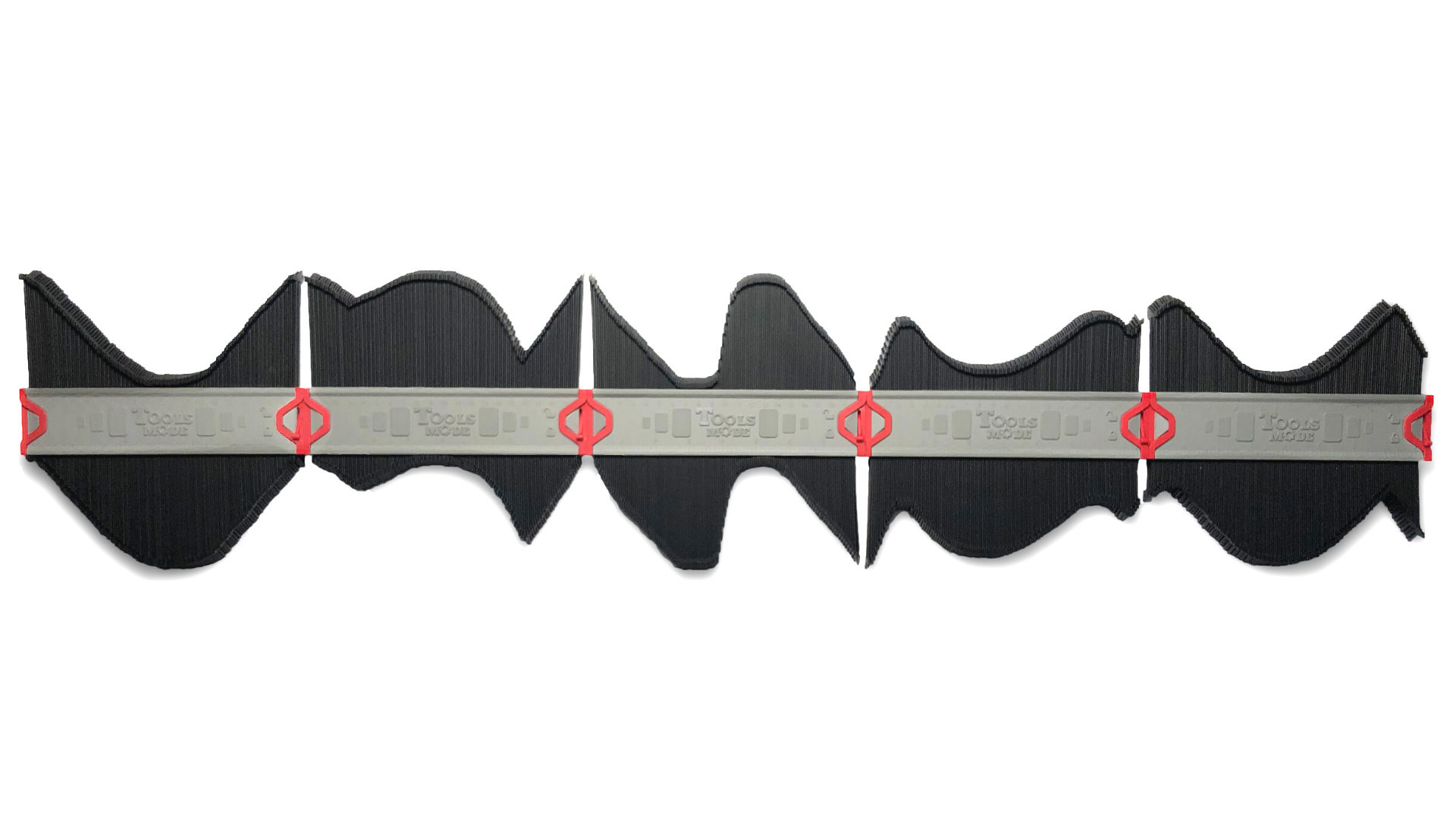 Long Contour Gauge with Lock, featuring a durable plastic design in black, gray, and red, ideal for tracing irregular curves.