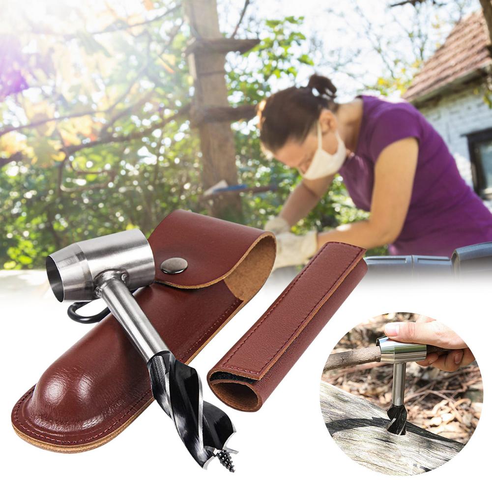 Manual Drill Auger Drill Bit with leather case, designed for outdoor survival and crafting projects.